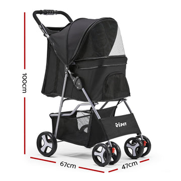 i.Pet 4 Wheel Pet Stroller - Black i.Pet